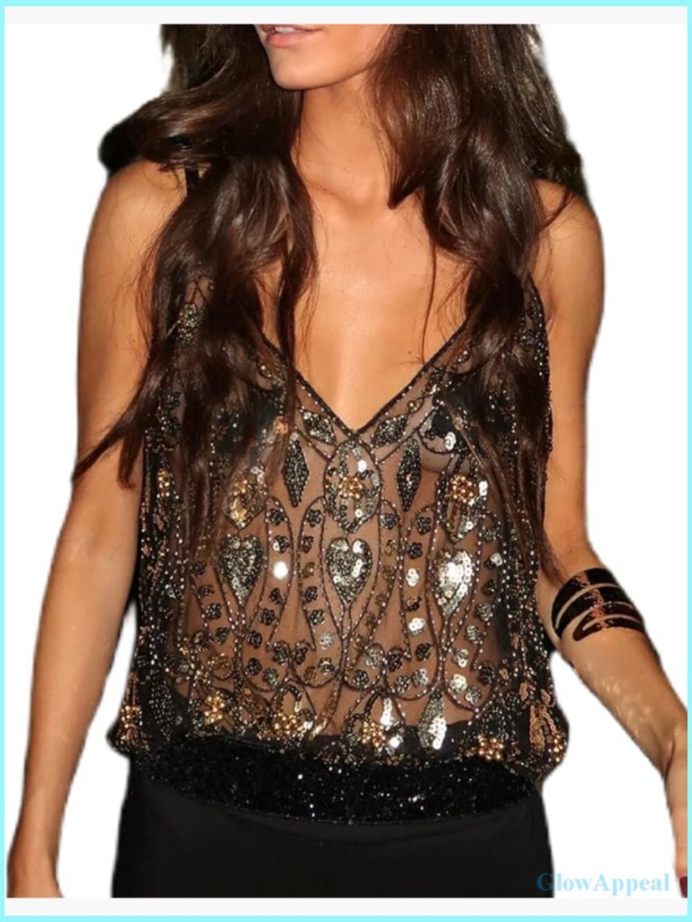Y2k Sequin Halter Top Sheer Mesh Embroidered Beaded Cami Sparkly Crop Tops